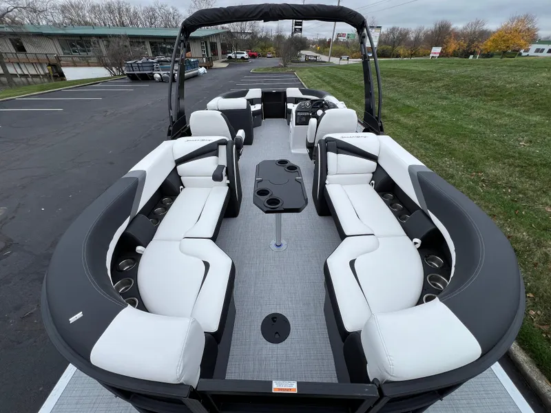 Slide: The Image of 2025 South Bay S224 RS 3.0 Hybrid Arch pontoon boat with spacious seating and modern design. - 16