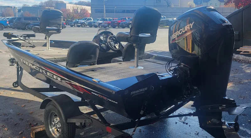 Slide: The Image of 2021 Tracker Pro Team 175 TF boat with Mercury engine on trailer. - 3