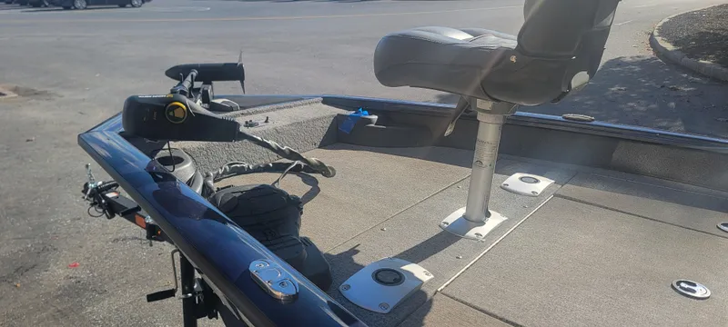 Slide: The Image of 2021 Tracker Pro Team 175 TF fishing boat deck with seat and trolling motor. - 7