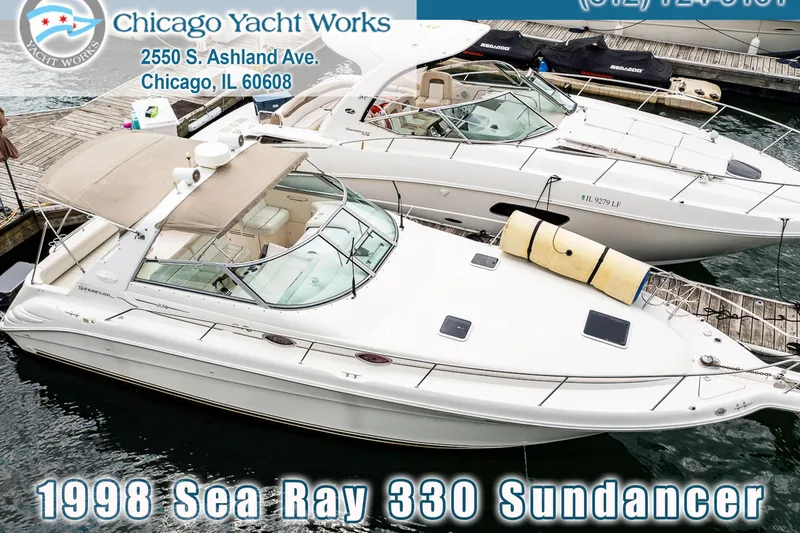 The Image of 1998 Sea Ray 330 Sundancer yacht docked at Chicago Yacht Works marina. - 0
