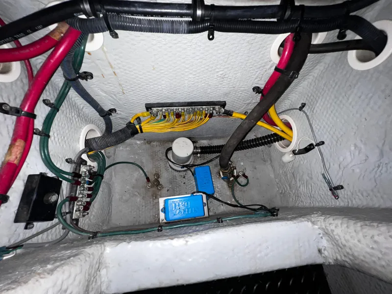Slide: The Image of Electrical wiring and components inside a 2004 Silverton 39 Motor Yacht. - 27