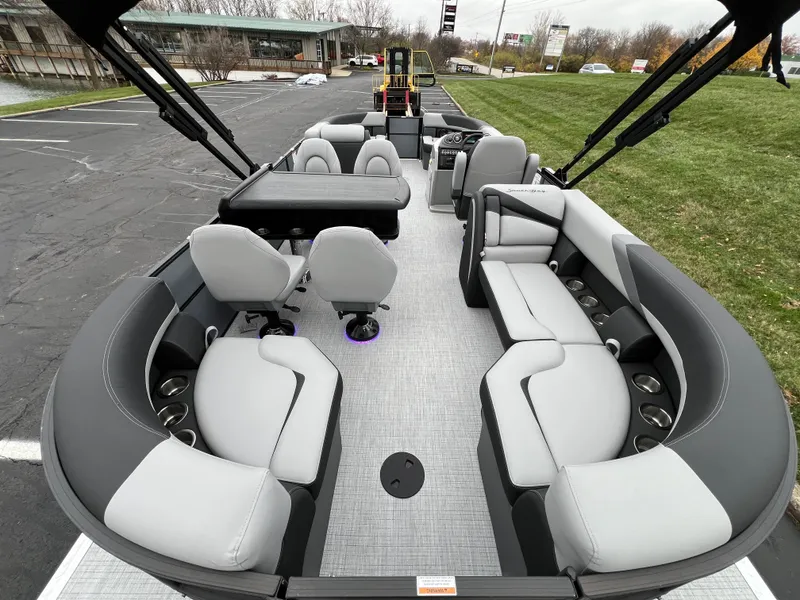 Slide: The Image of 2025 South Bay S224 Entertainer 3.0 pontoon boat with spacious seating and modern design. - 15