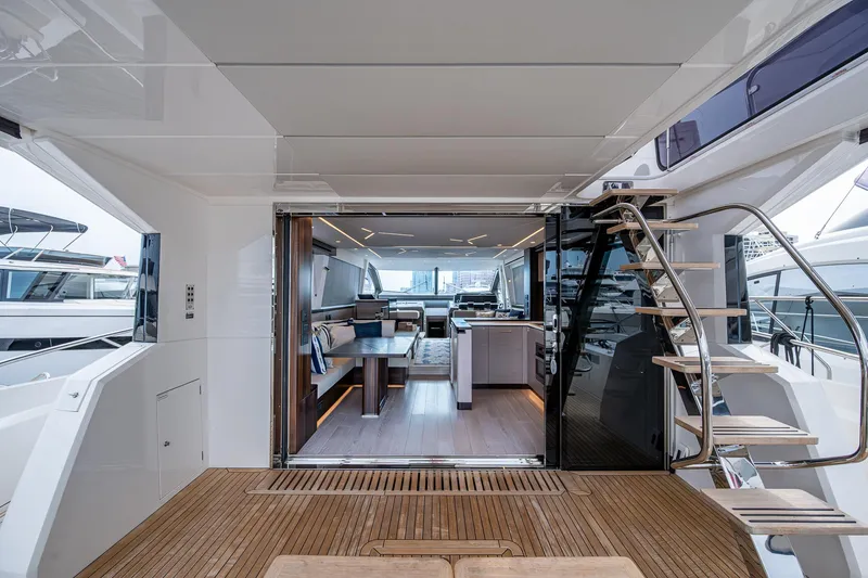 Slide: The Image of Luxurious 2022 Sunseeker Manhattan 68 yacht interior with modern design and spacious layout. - 22