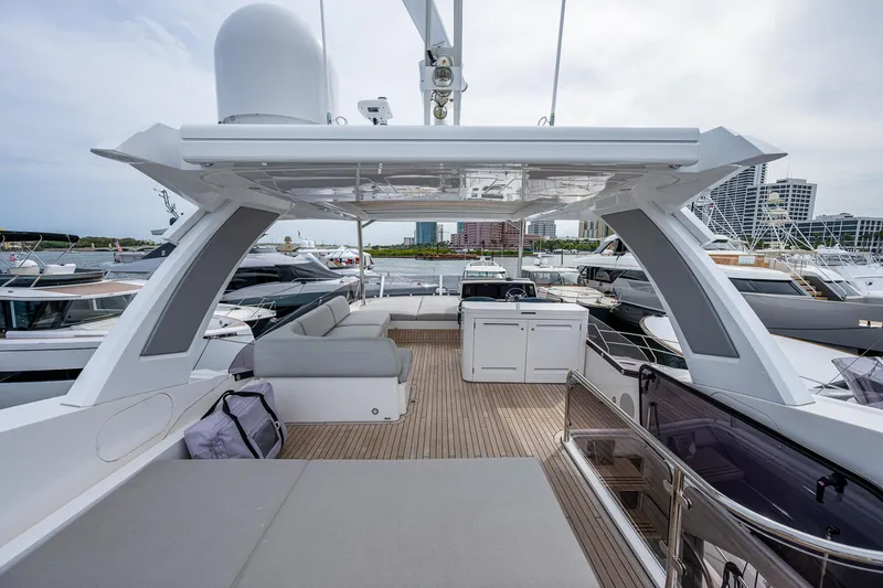 Slide: The Image of Luxury Sunseeker Manhattan 68 yacht interior, 2022 model, featuring spacious deck and modern amenities. - 46