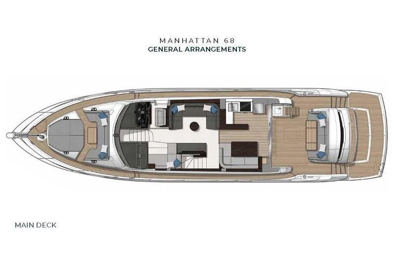 Slide: The Image of Sunseeker Manhattan 68 yacht 2022 main deck layout, showcasing spacious and luxurious design. - 9