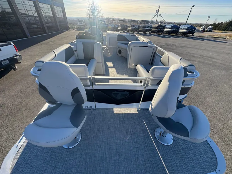 Slide: The Image of 2025 Tahoe Pontoon SP 2180 FNC with spacious seating and modern design. - 3