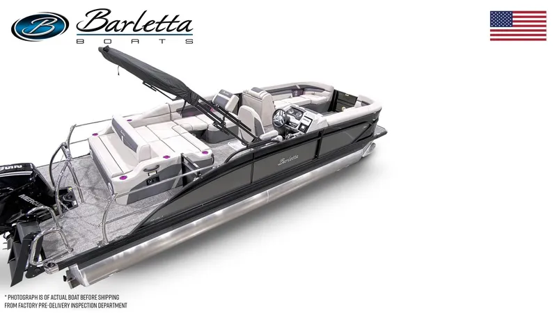 Slide: The Image of 2025 Barletta Cabrio 24U pontoon boat with sleek design and modern features. - 4