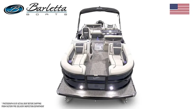 Slide: The Image of 2024 Barletta Cabrio 24 UE pontoon boat with luxurious seating and sleek design. - 4