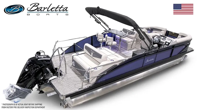Slide: The Image of 2024 Barletta Cabrio 24 UE pontoon boat with modern seating and sleek design. - 5