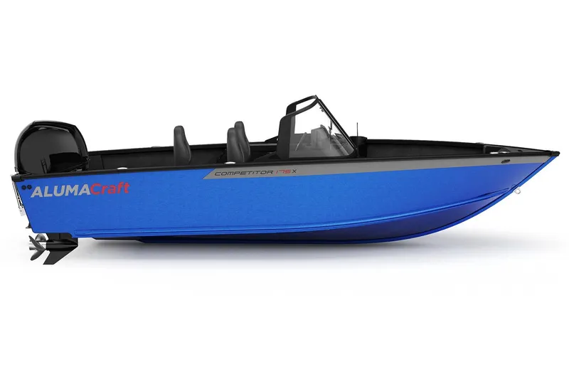 Slide: The Image of 2025 Alumacraft Competitor 175X Sport boat, blue exterior, side view. - 28