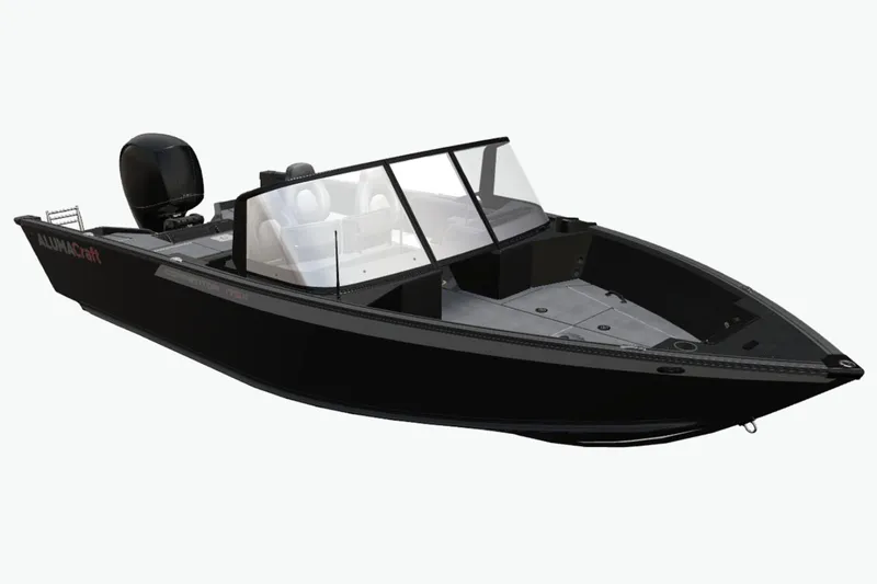 Slide: The Image of 2025 Alumacraft Competitor 175X Sport boat, sleek black design, spacious interior, modern features. - 32
