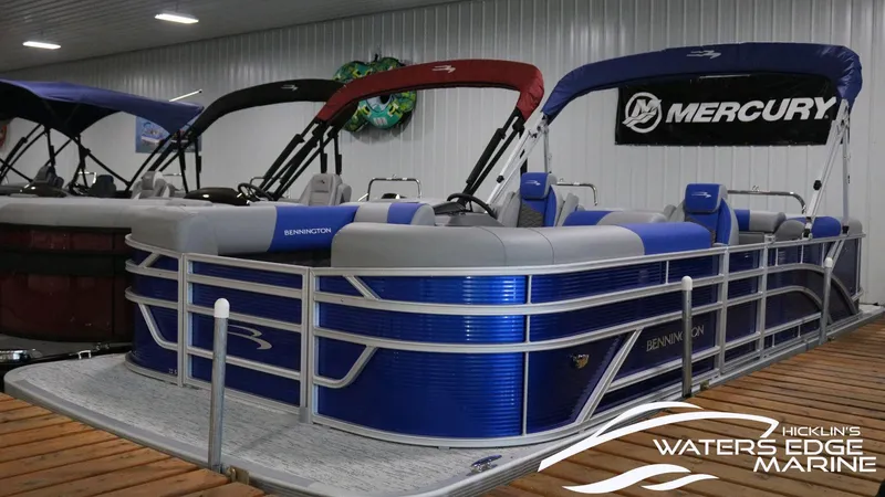 Slide: The Image of 2025 Bennington 22 S STERN RADIUS pontoon boat displayed at Hicklin's Waters Edge Marine. - 1