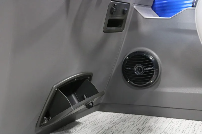 Slide: The Image of 2025 Bennington 22 S STERN RADIUS interior speaker and storage compartment. - 15