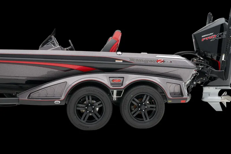 Slide: The Image of 2025 Ranger Z519R boat with dual axles and Mercury Pro XS engine. - 16