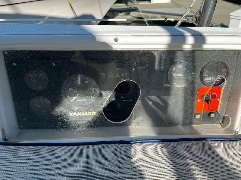 Slide: The Image of Control panel of a 2005 Hunter 41 sailboat with Yanmar engine gauges. - 15