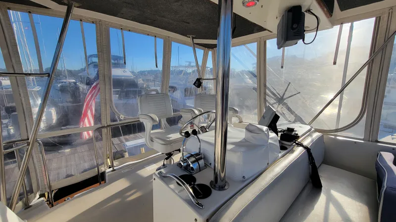 Slide: The Image of Interior view of 1988 Ocean Yachts 38 Super Sports boat cockpit. - 34