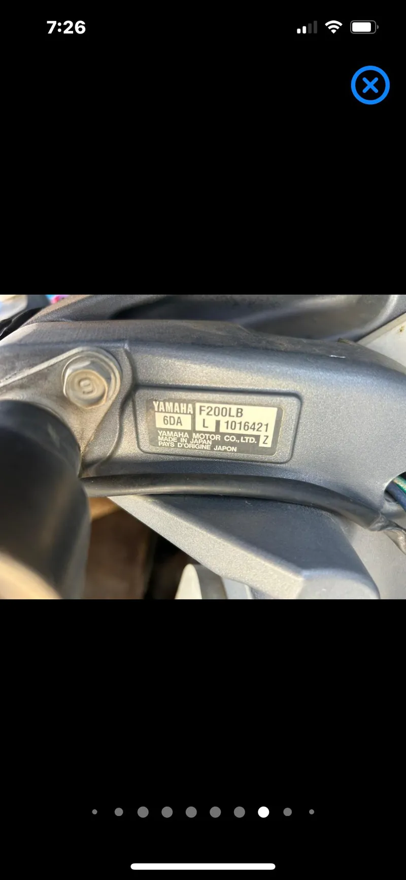 Slide: The Image of Close-up of Yamaha F200LB engine label on 2013 Epic 22 SC boat. - 53