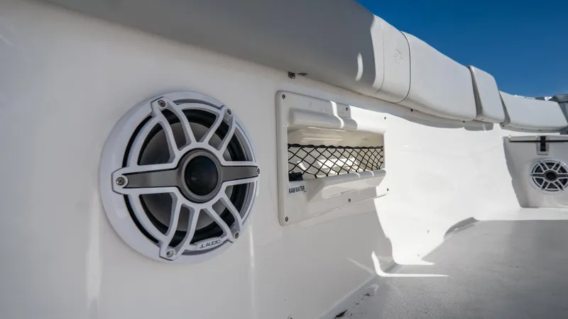 Slide: The Image of 2024 Sea Fox 268 Commander boat interior with speaker and storage net. - 12