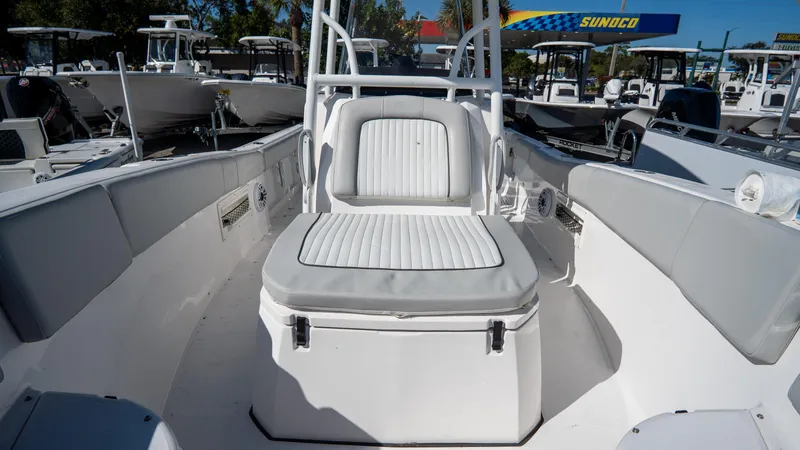 Slide: The Image of 2024 Sea Fox 268 Commander boat interior with cushioned seating. - 15
