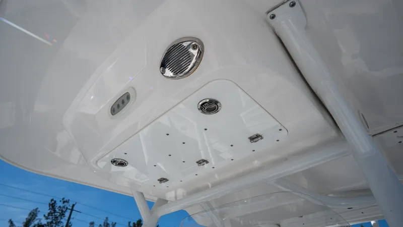 Slide: The Image of 2024 Sea Fox 268 Commander boat ceiling with built-in speakers and lights. - 22