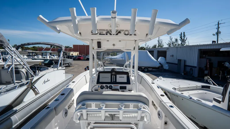 Slide: The Image of 2024 Sea Fox 268 Commander boat interior with navigation equipment and seating. - 24