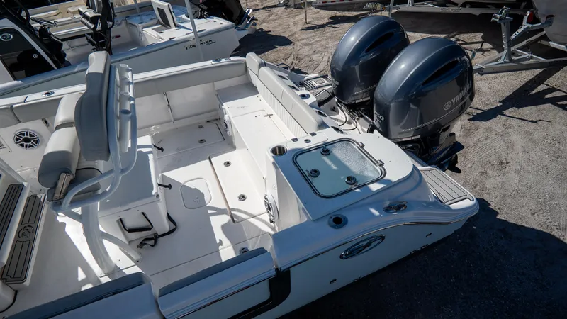 Slide: The Image of 2024 Sea Fox 268 Commander boat with dual engines and spacious deck layout. - 34