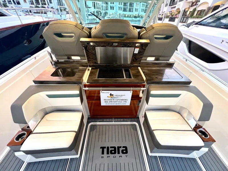 Slide: The Image of Interior of 2018 Tiara Sport 38 LS boat with seating and kitchenette. - 44