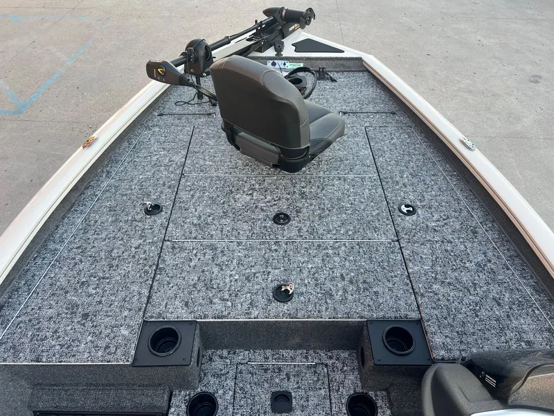 Slide: The Image of 2025 Tracker Pro Team 195 Tournament Edition boat with gray deck and seating. - 5