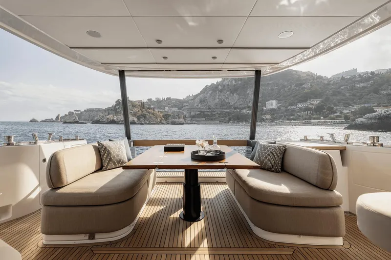 Slide: The Image of Luxurious 2025 Azimut Magellano 60 yacht interior with scenic ocean view. - 32
