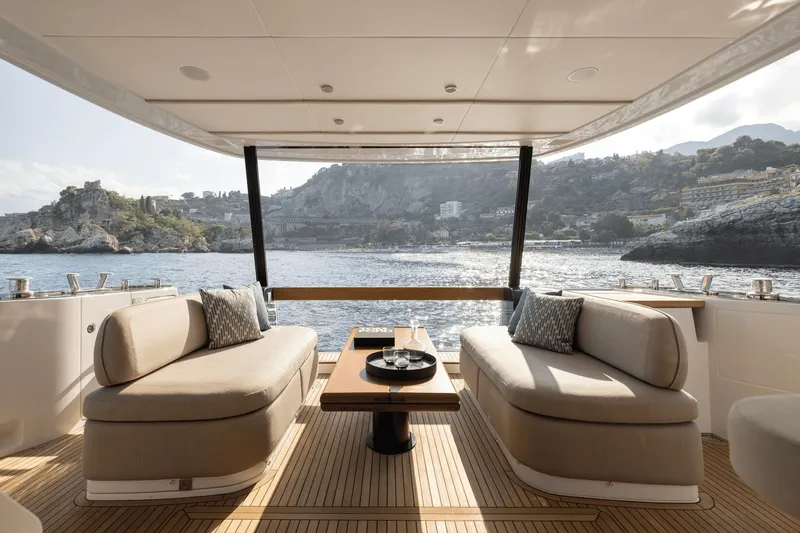 Slide: The Image of Luxurious 2025 Azimut Magellano 60 yacht interior with scenic ocean view. - 33