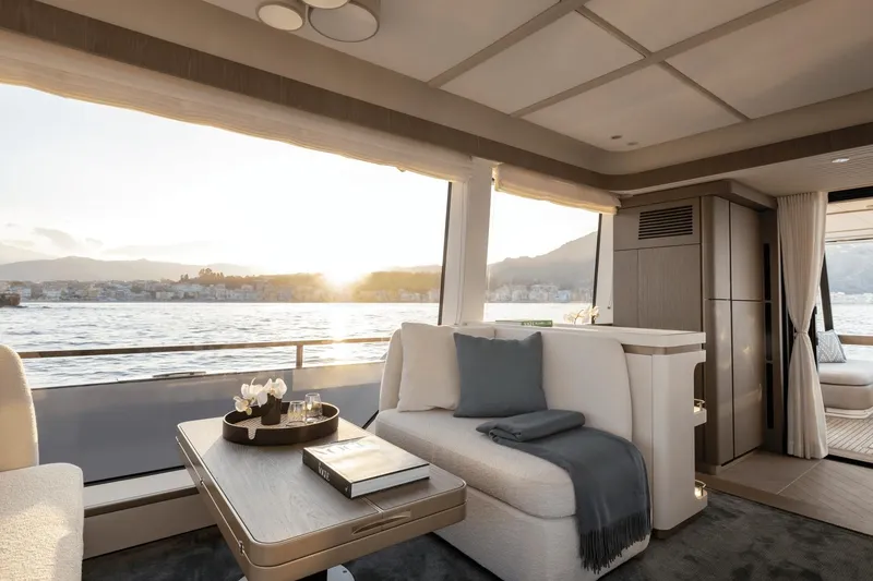 Slide: The Image of Luxurious interior of 2025 Azimut Magellano 60 yacht with scenic ocean view. - 42