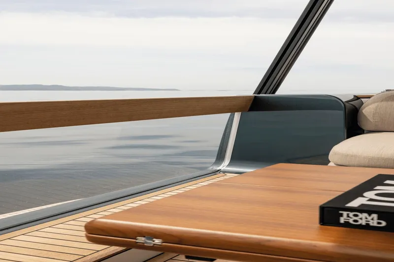 Slide: The Image of Luxurious interior of 2025 Azimut Magellano 60 yacht with elegant wood and sea view. - 35