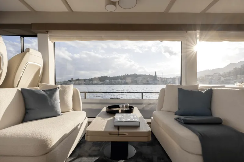 Slide: The Image of Luxurious interior of 2025 Azimut Magellano 60 yacht with scenic ocean view. - 39