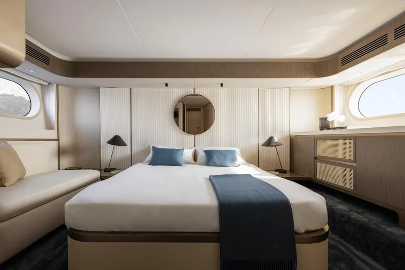 Slide: The Image of Luxurious bedroom interior of 2025 Azimut Magellano 60 yacht with modern design. - 49