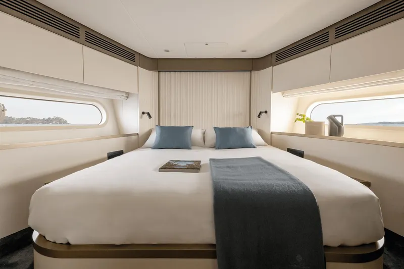 Slide: The Image of Luxurious bedroom interior of 2025 Azimut Magellano 60 yacht with elegant decor. - 48