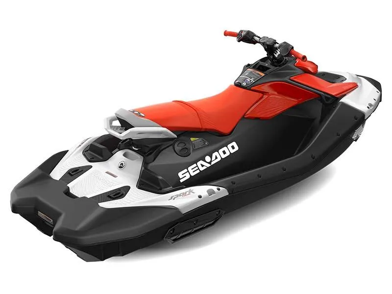 Slide: The Image of 2024 Sea-Doo SPARK TRIXX 3UP IBR jet ski, red and black design. - 6