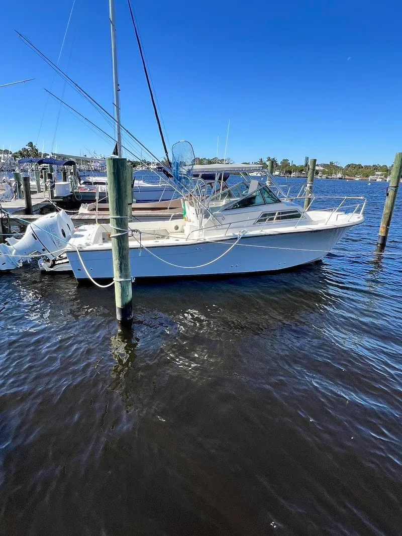 Slide: The Image of 1988 Grady-White 25 SAILFISH boat docked on calm water under clear blue sky. - 8