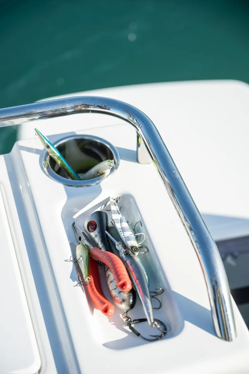 Slide: The Image of Fishing lures on Beneteau Antares 8 Fishing boat, 2024 model. - 17