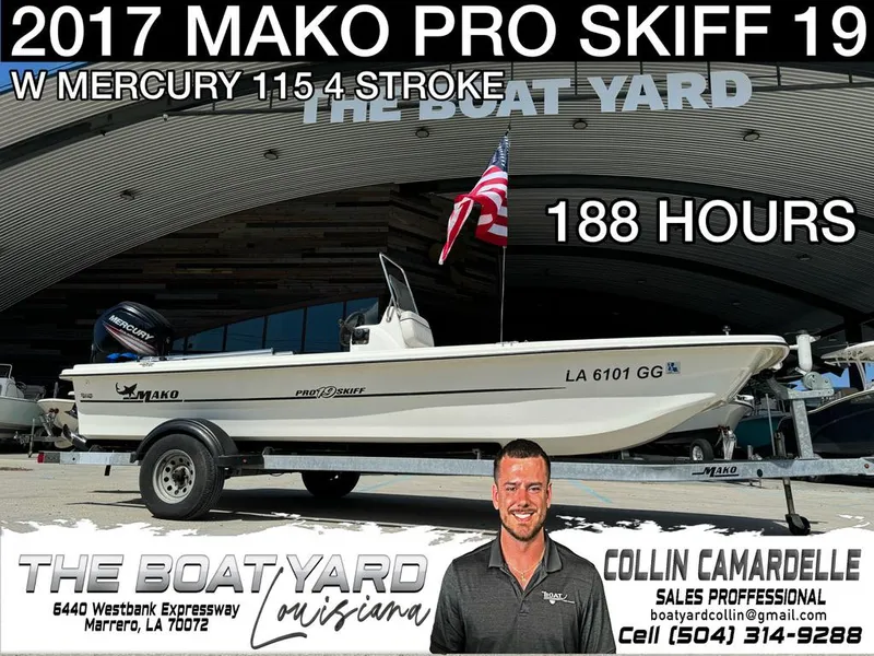 Slide: The Image of 2017 Mako Pro Skiff 19 with Mercury engine, 188 hours, for sale in Louisiana. - 1