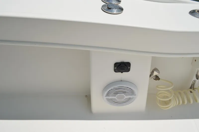Slide: The Image of 2008 Jersey Cape 31 Little Devil boat interior with speaker and hose detail. - 19