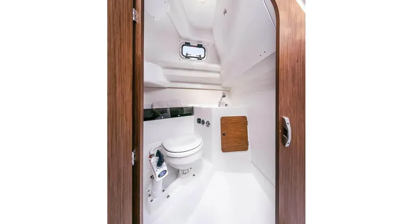 Slide: The Image of Interior of 2023 Beneteau Antares 8 boat bathroom with modern fixtures. - 11