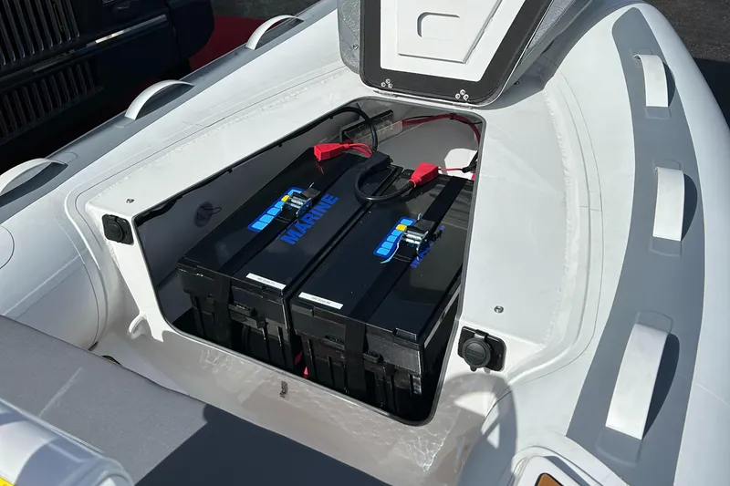 Slide: The Image of 2025 Gala Electric Atlantis Aquahelm boat battery compartment. - 3