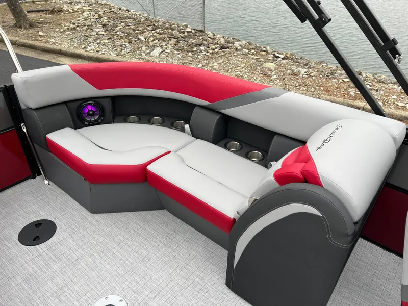 Slide: The Image of Luxurious seating on 2025 South Bay S222 RS Tri 3.0 pontoon boat. - 12