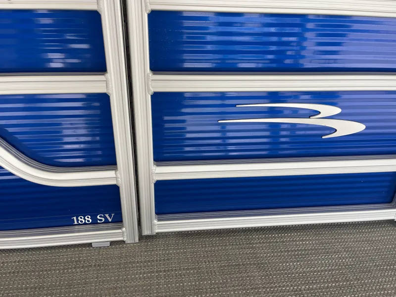Slide: The Image of 2024 Bennington 188SVLSR pontoon boat, blue exterior with silver accents. - 19