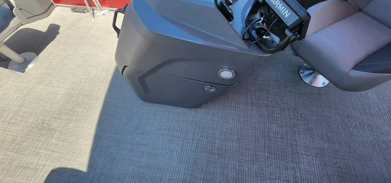 Slide: The Image of 2024 Bennington 20SVFSR boat interior with Garmin equipment and seating. - 37