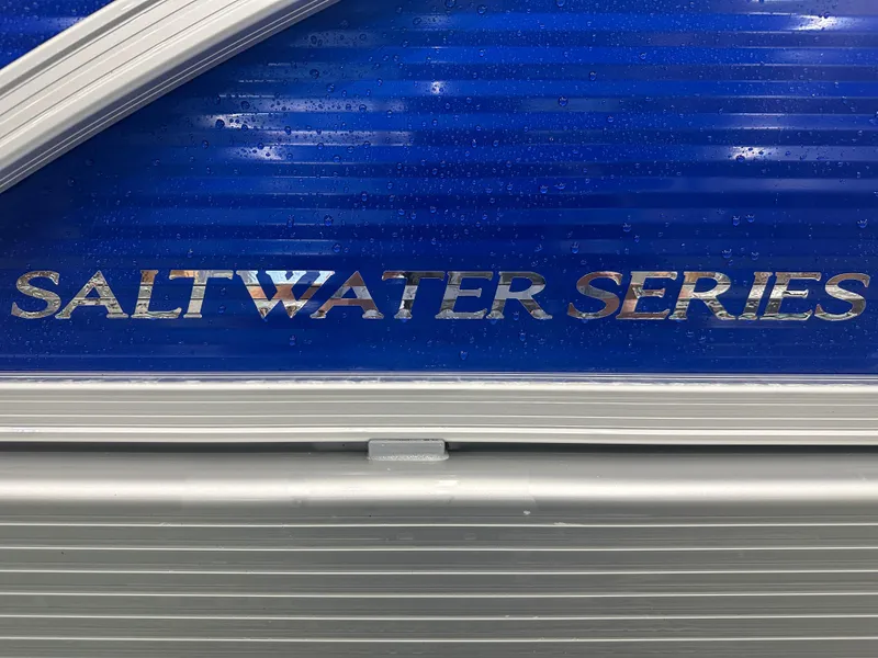 Slide: The Image of 2024 Bennington 20SVLSR Saltwater Series logo on blue background. - 10