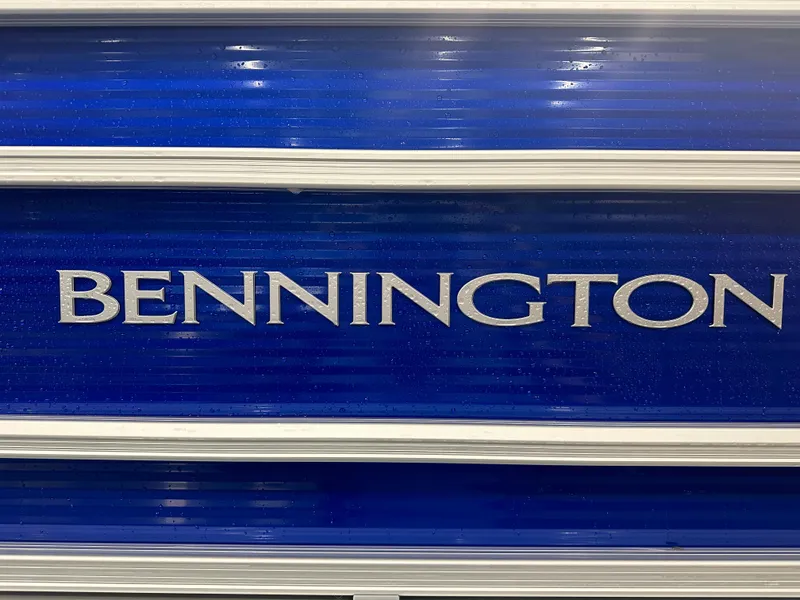 Slide: The Image of 2024 Bennington 20SVLSR boat logo on blue background. - 8
