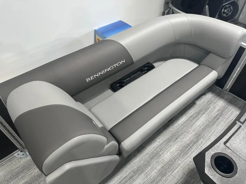 Slide: The Image of 2025 Bennington 22SSRSE boat seating, gray upholstery, modern design. - 14