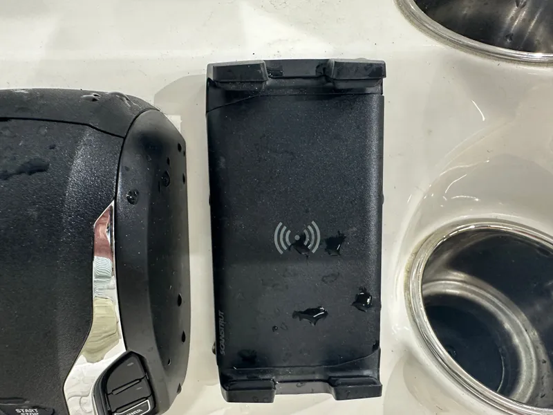 Slide: The Image of Wet wireless charging pad and speaker on Key West 230BR boat, 2025 model. - 30