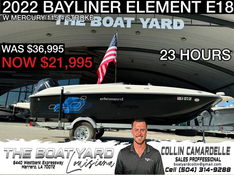 Slide: The Image of 2022 Bayliner Element E18 boat for sale, discounted to $21,995, 23 hours used. - 1